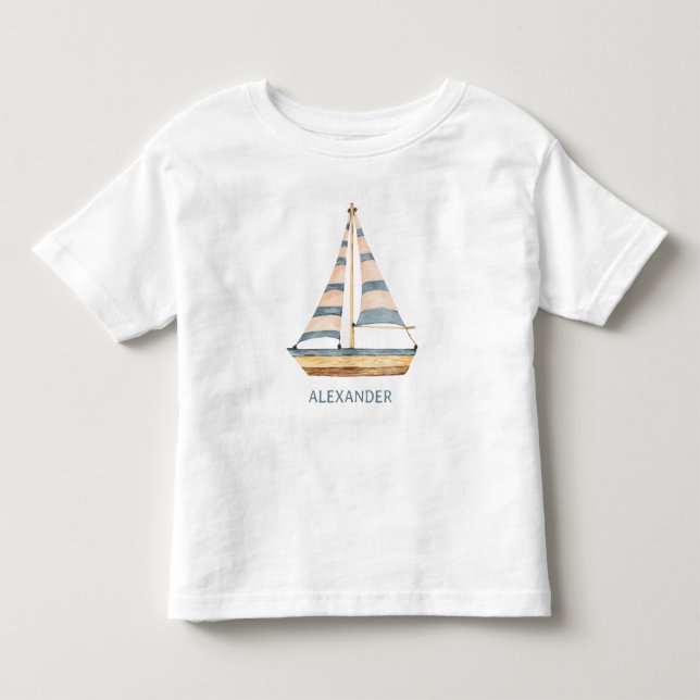 Camiseta De Bebé Watercolor Blue Stripe Sailboat (Anverso)