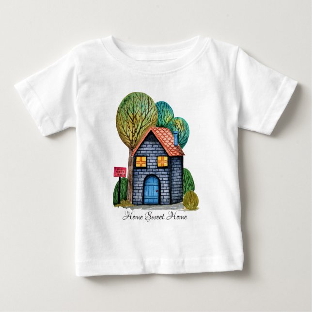 Camiseta De Bebé Watercolor Cute Hogar Sweet Home Art (Anverso)