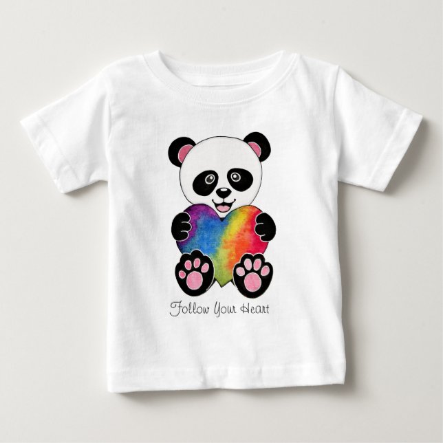 Camiseta De Bebé Watercolor Cute Panda Con Corazón Arcoiris (Anverso)