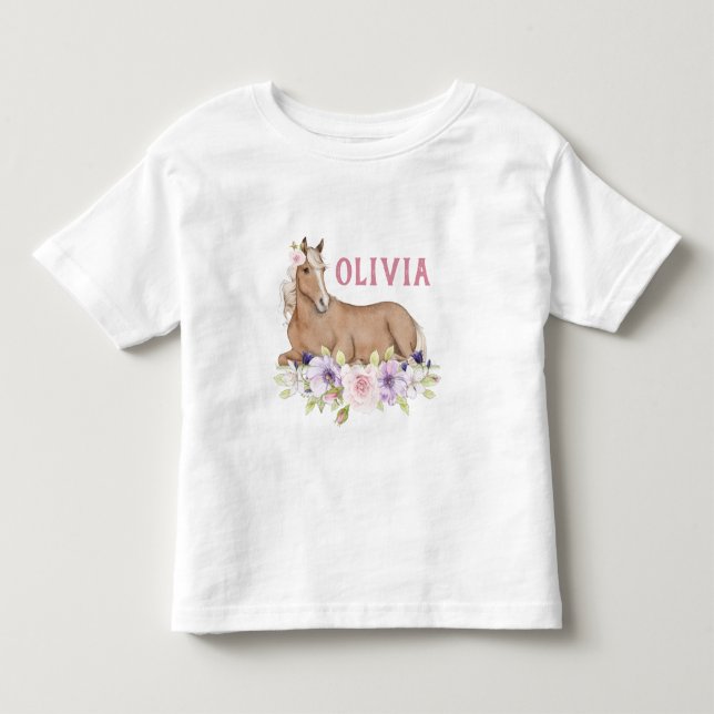 Camiseta De Bebé Watercolor Floral Brown Horse Birday (Anverso)