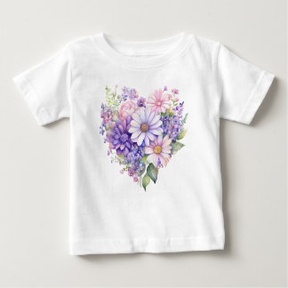 Camiseta De Bebé Watercolor Floral Heart Bloom Matching Outfit