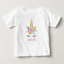Camiseta De Bebé Watercolor Floral Unicornio Cumpleaños Personaliza