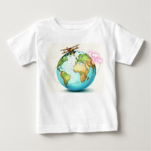 Camiseta De Bebé Watercolor Globe Journey - Vintage Biplane Adventu