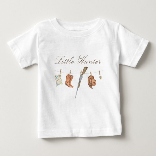 Camiseta De Bebé Watercolor Little Hunter Baby Shower (Anverso)