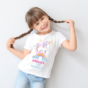 Camiseta De Bebé Watercolor Moderno Rainbow Unicorn Familia de cump