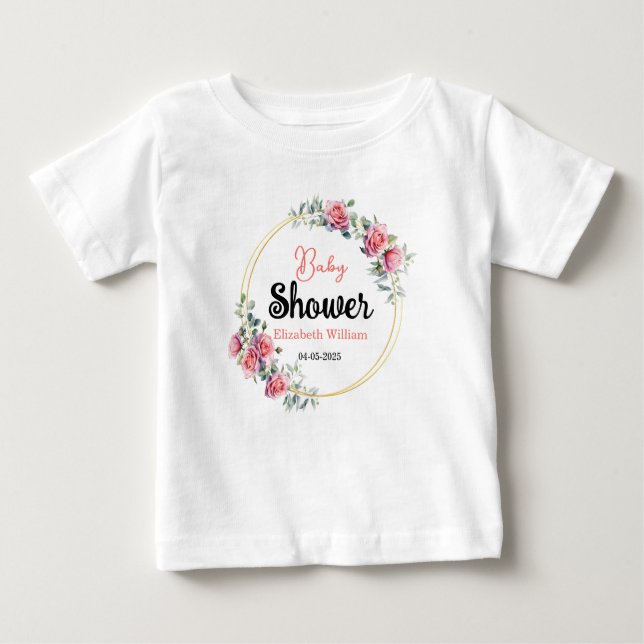 Camiseta De Bebé Watercolor Roses & Eucalyptus Baby Shower (Anverso)