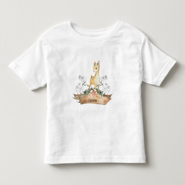 Camiseta De Bebé Watercolor Woodland Baby Fawn Nombre personalizado (Anverso)