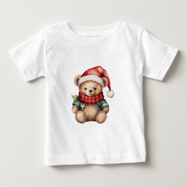 Camiseta De Bebé Watercolour Christmas Teddy Bear (Anverso)