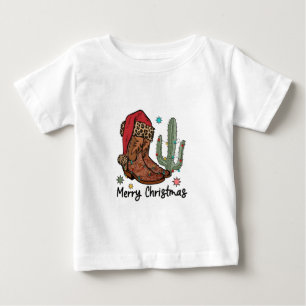 Camiseta De Bebé Western Boots Santa Merry Navidad Boots Navidad Na