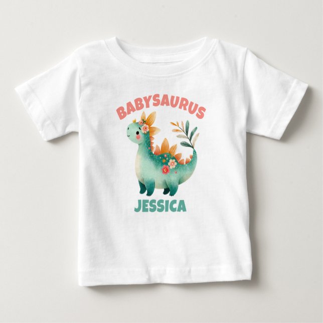 Camiseta De Bebé Whimsical acuarela Dino Dinosaurio Babysaurus Nomb (Anverso)