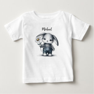 Camiseta De Bebé Whimsical Boy Bunny con nombre