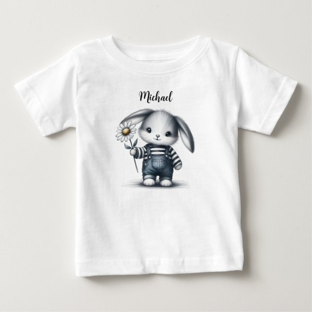 Camiseta De Bebé Whimsical Boy Bunny con nombre (Anverso)
