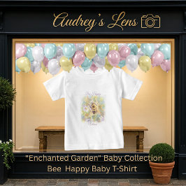 Camiseta De Bebé Whimsical Bumblebee & Wildflowers "Bee Happy"