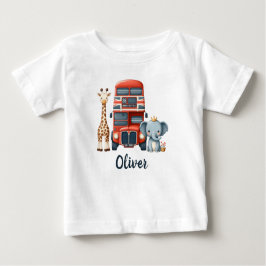 Camiseta De Bebé Whimsical Bus de Londres con jirafa y elefante