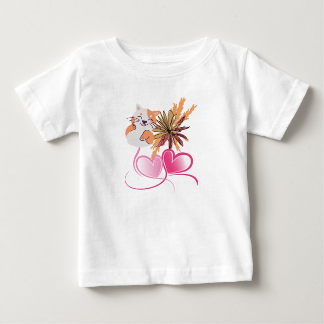 Camiseta De Bebé Whimsical Cat Mom Floral & Wildflower Hearts Desig (Anverso)