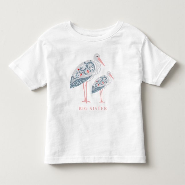 Camiseta De Bebé Whimsical Folk Art Stork | Gran Hermana (Anverso)