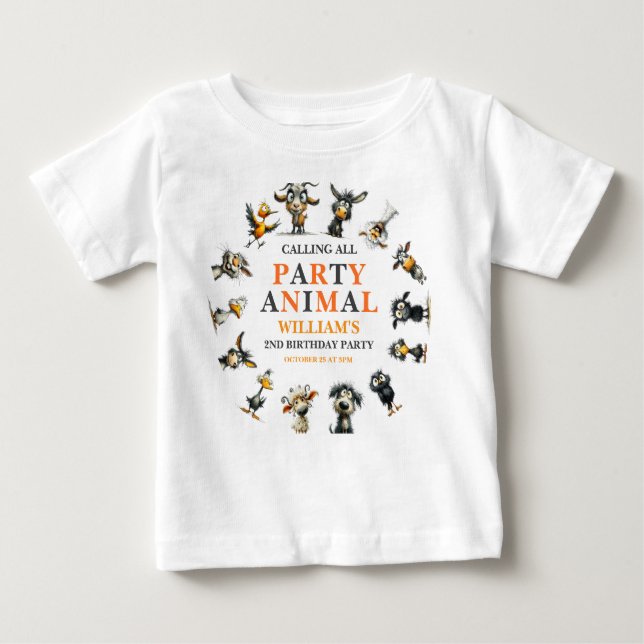 Camiseta De Bebé Whimsical Funny Animals 2nd Birthday Party (Anverso)