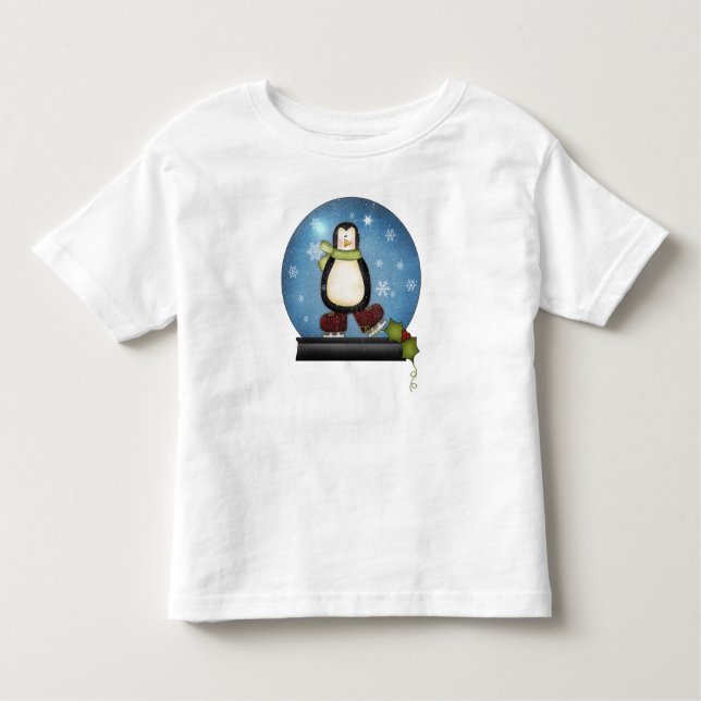 Camiseta De Bebé Whimsical Ice Sking Penguin Snowglobe (Anverso)