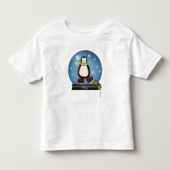 Camiseta De Bebé Whimsical Ice Sking Penguin Snowglobe (Anverso)