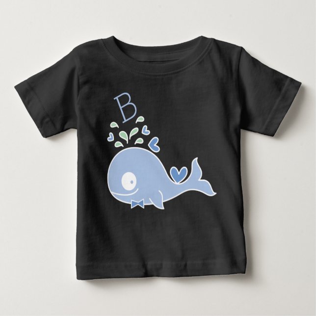 Camiseta De Bebé Whimsical Mr. Blue Whale Bow Tie Monograma Niño (Anverso)