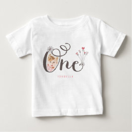 Camiseta De Bebé Whimsical One Pink Baby Girl 1st Birthday Photo