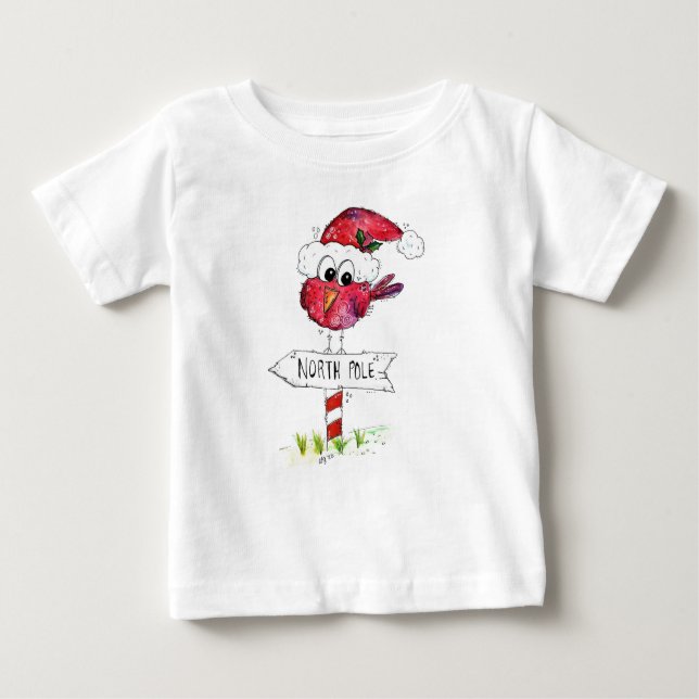 Camiseta De Bebé Whimsical Red Navidad Bird (Anverso)