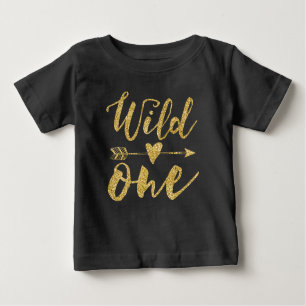 Camiseta De Bebé Wild One 1 Cumpleaños Negro y Dorado