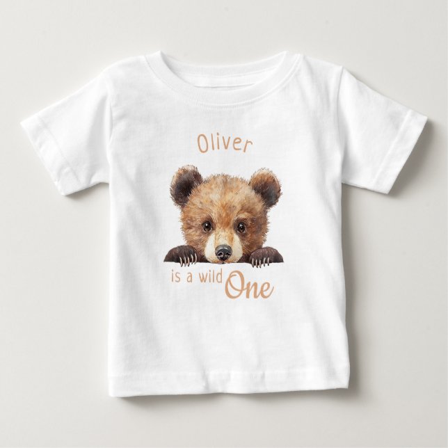 Camiseta De Bebé Wild One Acuarela Osito Bebé Personalizado  (Anverso)