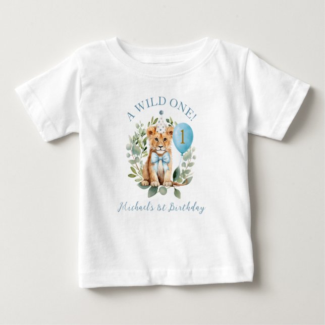 Camiseta De Bebé Wild One Birthday Lion Boy Birthday Floral T-Shirt (Anverso)