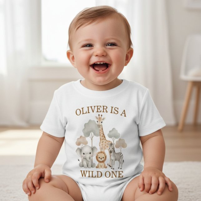 Camiseta De Bebé Wild One Boy 1st Birthday Safari Baby (Subido por el creador)