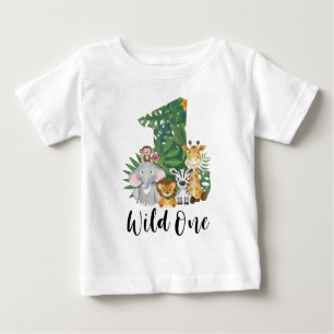 Camiseta De Bebé Wild One Boy First Birthday Jungle Safari Cute