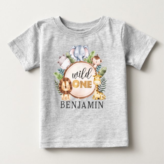 Camiseta De Bebé Wild One First Birthday Safari Baby T-Shirt (Anverso)