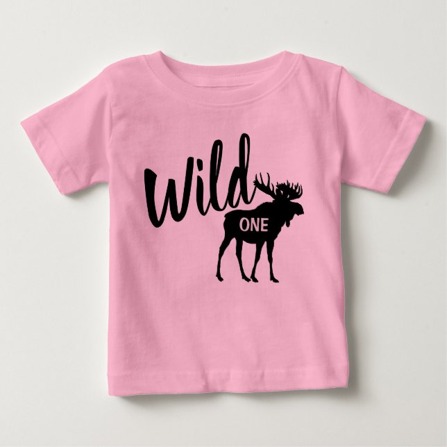 Camiseta De Bebé Wild One Moose Fiesta de cumpleaños 1 bebé camiset (Anverso)