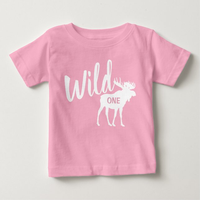 Camiseta De Bebé Wild One Moose Fiesta de cumpleaños 1 bebé camiset (Anverso)