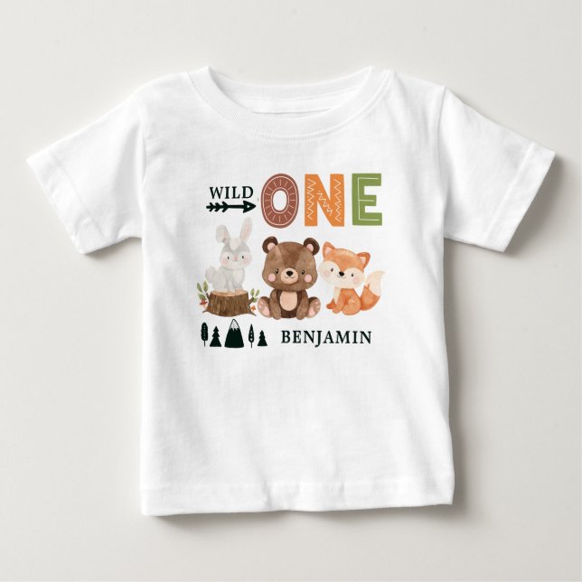 Camiseta De Bebé WILD ONE Personalizado Woodland First Birday Bab (Anverso)