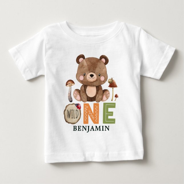 Camiseta De Bebé WILD ONE Personalizado Woodland Primer Nacimiento  (Anverso)