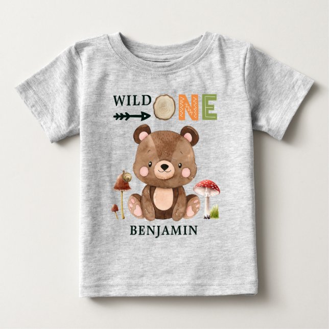 Camiseta De Bebé WILD ONE Personalizado Woodland Primer Nacimiento  (Anverso)