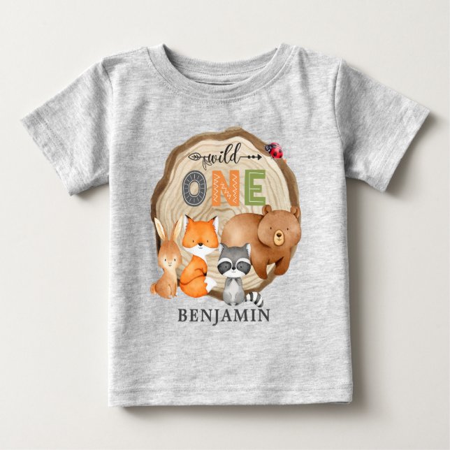Camiseta De Bebé WILD ONE Personalizado Woodland Primer Nacimiento  (Anverso)