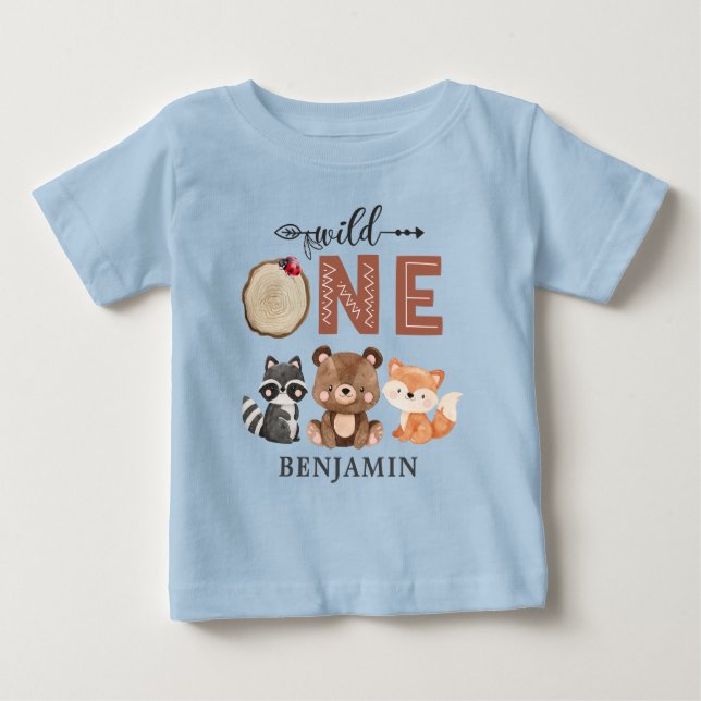 Camiseta De Bebé WILD ONE Personalizado Woodland Primer Nacimiento  (Anverso)