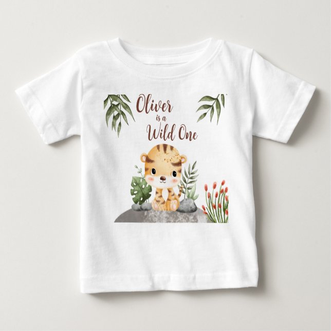 Camiseta De Bebé Wild One Safari Animals Cute Tiger 1st Birthday (Anverso)