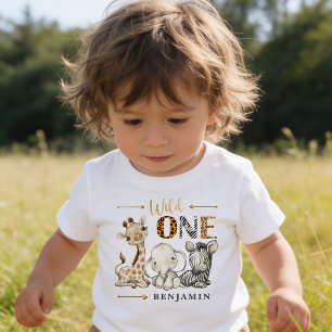 Camiseta De Bebé WILD ONE Safari Cumpleaños Personalizado Primer Cu
