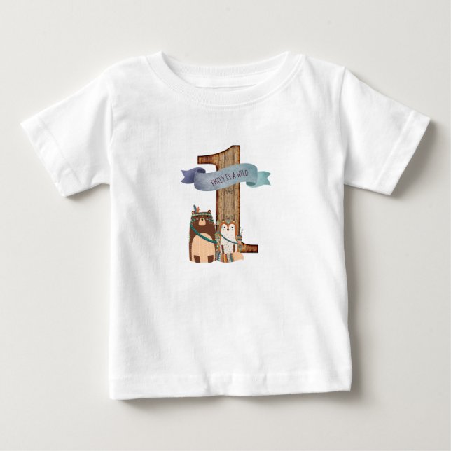 Camiseta De Bebé Wild One Woodland Animals Partyware Personalizable (Anverso)