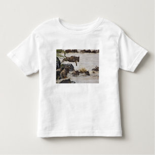 Camiseta De Bebé Wildebeest saltando al río Mara