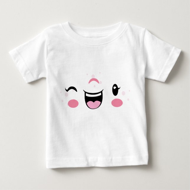 Camiseta De Bebé Winking rosa Kawaii Enfrentando ropa infantil (Anverso)