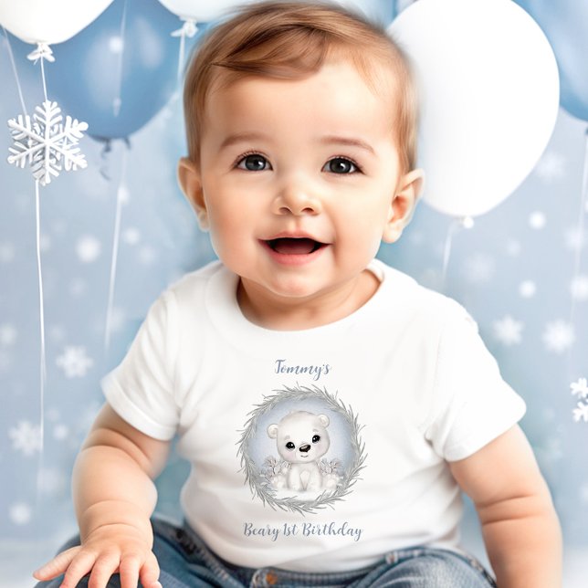 Camiseta De Bebé Winter Beary 1er cumpleaños niño de oso polar lind (Winter Beary 1st Birthday Cute Polar Bear Boys' Baby T-Shir)