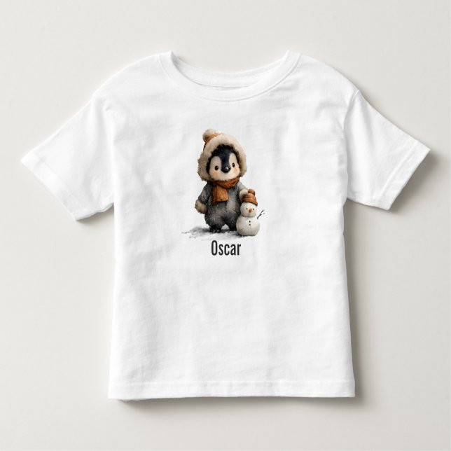 Camiseta De Bebé Winter Penguin with Snowman Design (Anverso)