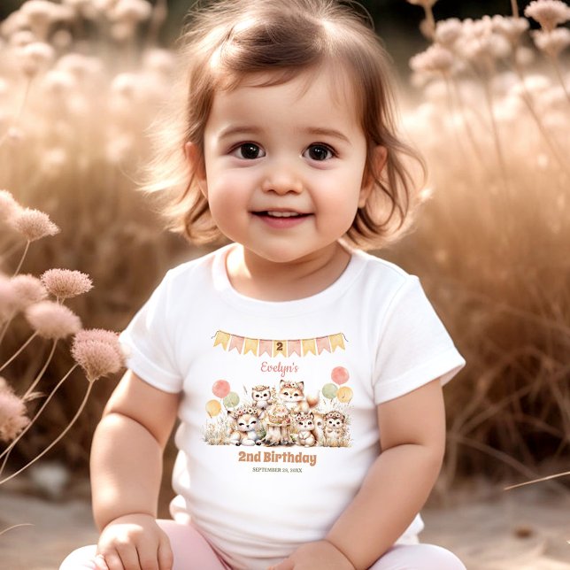 Camiseta De Bebé Woodland Animals Boho Nombre Chica Segundo Cumplea (Woodland Animals Boho Name Girl 2nd Birthday Toddler T-shirt)