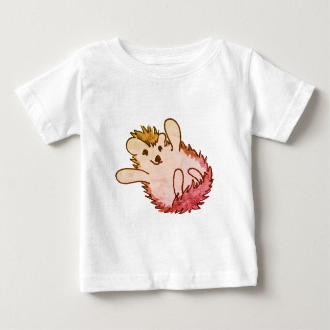 Camiseta De Bebé Woodland Red Naranja Happy Cute Hedgehog (Anverso)
