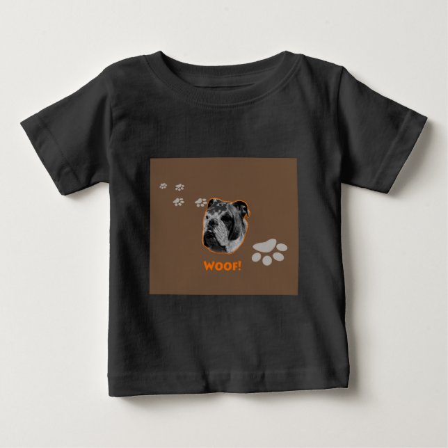 Camiseta De Bebé Woof, Bulldog inglés (Anverso)