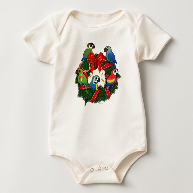 Camiseta De Bebé Wreath, Navidades de Birdorable Macaws (Anverso)